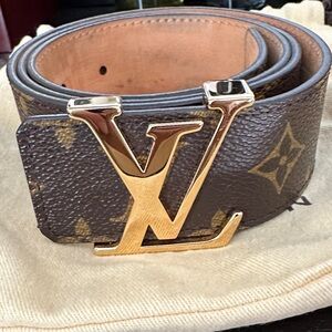 Louis Vuitton Monogram Belt with Gold LV Buckle